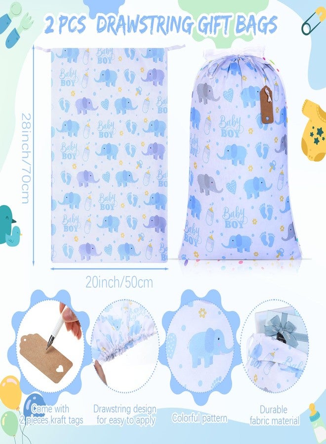 Capoda 2 Pcs Blue Elephant Drawstring Bags 20 x 28 Inch Extra Large Baby Shower Bags Reusable Fabric Elephant Gift Pouches for Birthday Baby Shower Gender Reveal Gift Wrapping Supplies Decor - Image 2